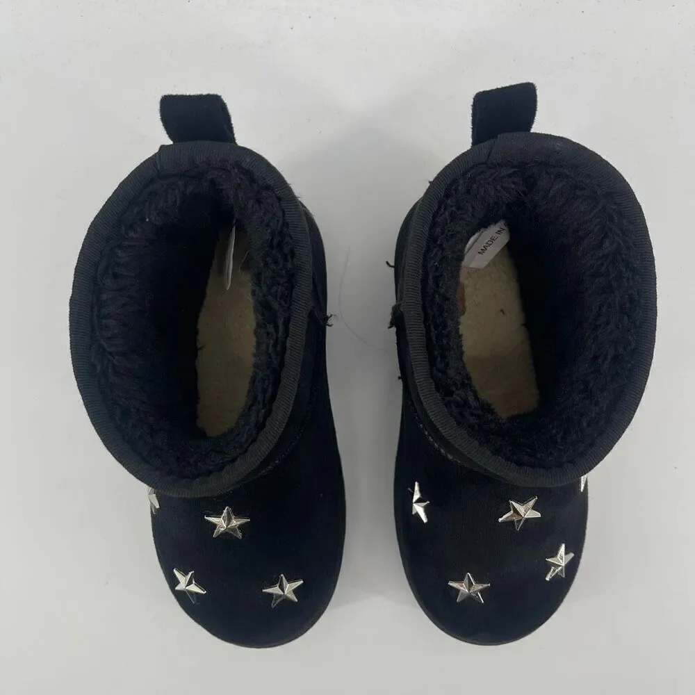 Chulis Girls Black Star Studded Faux Fur Ankle Boots Size 13
